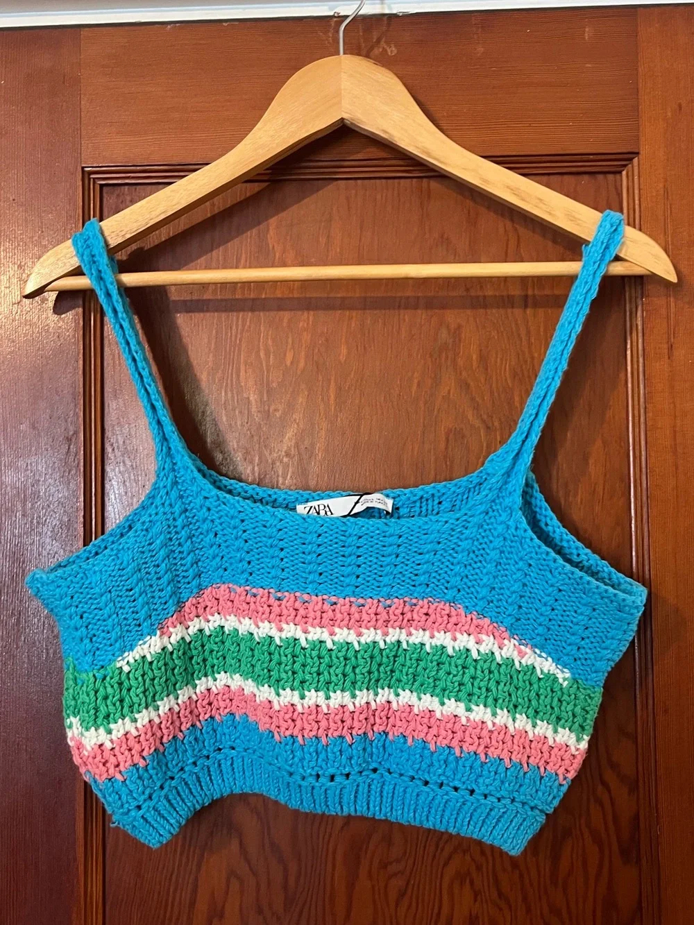 Zara Crochet Knit Crop Top Size Large Colorful Boho Festival Tank - Picture 2 of 7